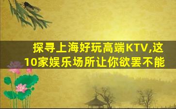 探寻上海好玩高端KTV,这10家娱乐场所让你欲罢不能